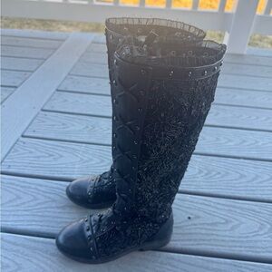 Trish Scully Girls Gothic Lace Up Knee High Boots Black Size 30